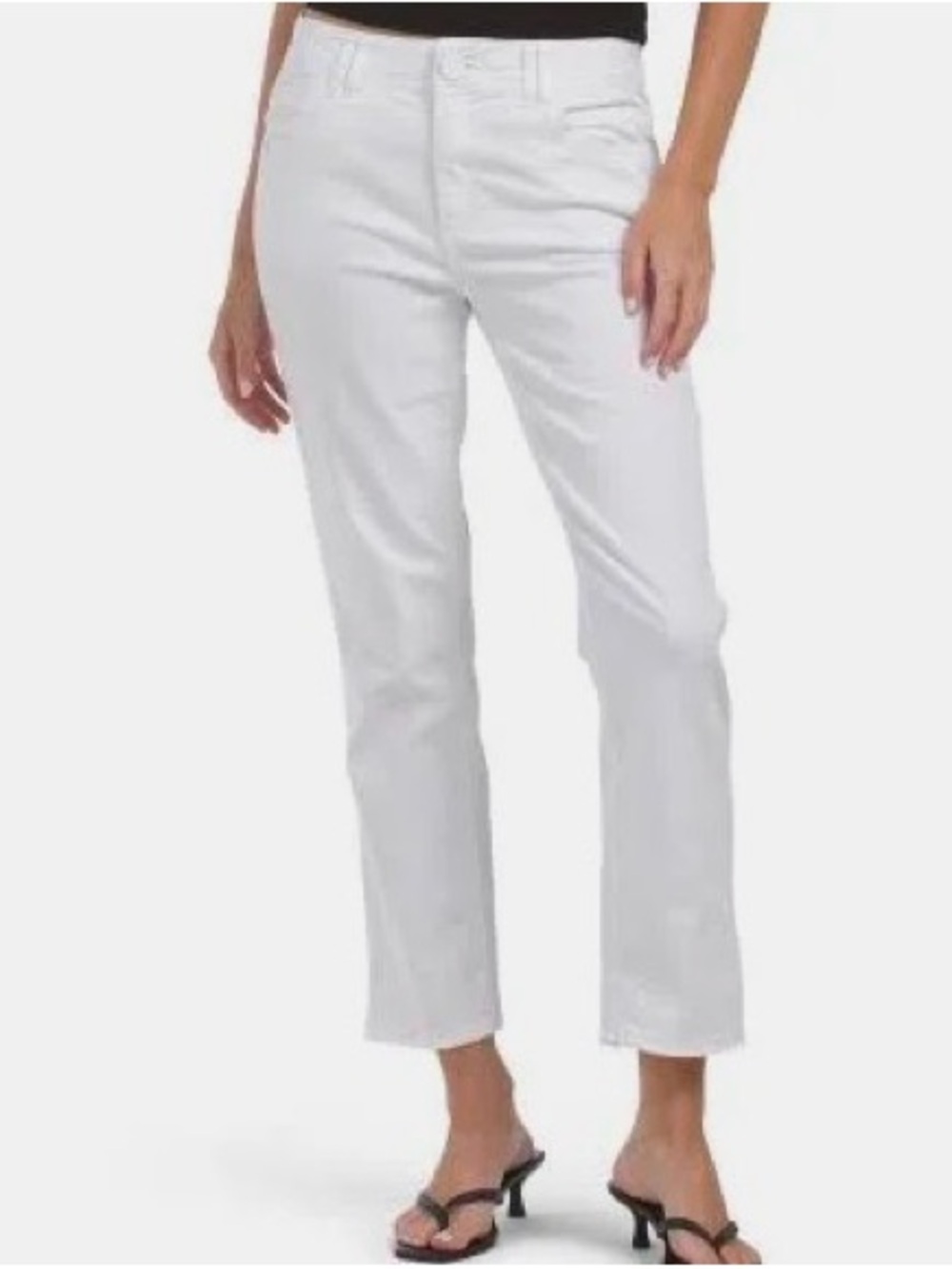 Democracy AB-Tech White Denim  sz 6 Stretch Jeans raw hem straight leg